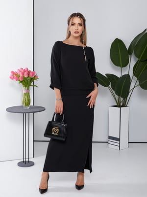 Чорний комплект: сукня-максі в білизняному стилі та світшот | 6780057