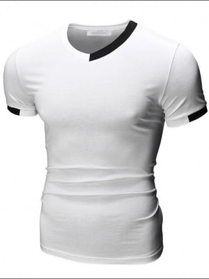 Біла бавовняна футболка з чорним кантом | 6780129