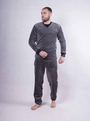 Сіра піжама з велсофту: джемпер і штани | 6780150