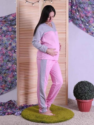Рожево-сіра бавовняна піжама для вагітних: джемпер і штани | 6780173