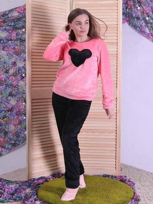 Махрова піжама: рожева джемпер і чорні штани | 6780176