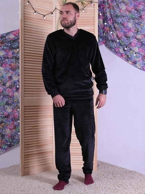 Чорна махрова піжама: джемпер і штани | 6780178