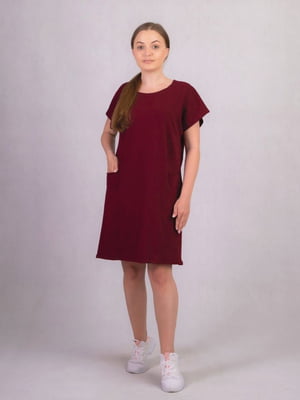 Бордова сукня А-силуету з кишенями | 6780244