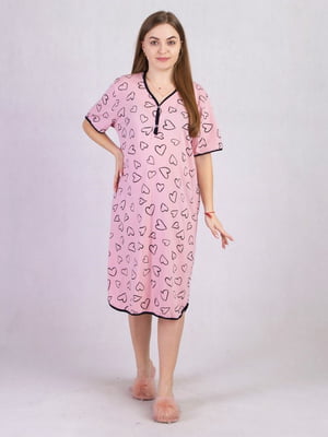 Рожева нічна сорочка з принтом для вагітних | 6780262