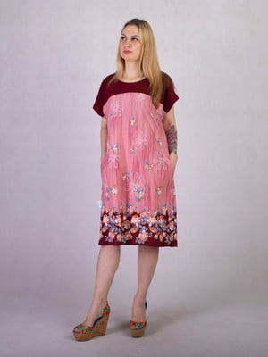 Сукня А-силуету крою oversize коралового кольору з принтом | 6780287