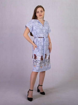 Блакитна сукня А-силуету з кишенями | 6780289