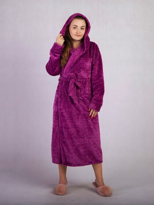 Темно-рожевий махровий халат з капюшоном | 6780303