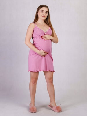 Трикотажна рожева нічна сорочка для вагітних | 6780312