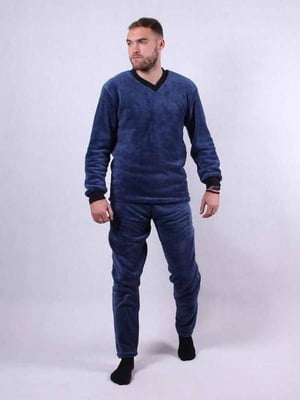 Синя махрова піжама: джемпер і штани | 6780334