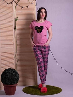 Рожева бавовняна піжама: футболка і шорти | 6780382