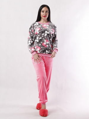 Сіро-рожева махрова піжама: світшот і штани | 6780527