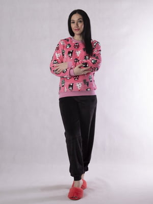 Махрова піжама: світшот рожевий з принтом і штани | 6780547