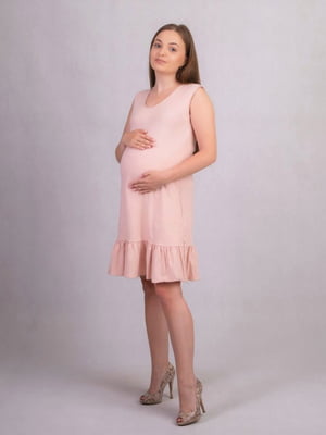 Бежевий трикотажний сарафан для вагітних з оборкою | 6780609