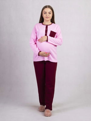 Рожево-бордова піжама для вагітних: джемпер на гудзиках і штани | 6780613