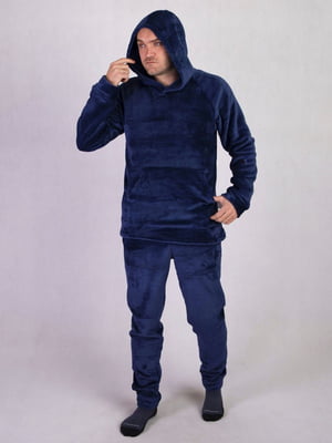 Тепла синя махрова піжама: худі і штани | 6780627