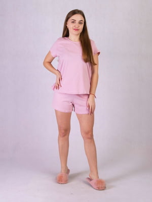 Рожева бавовняна піжама: футболка і шорти | 6780641