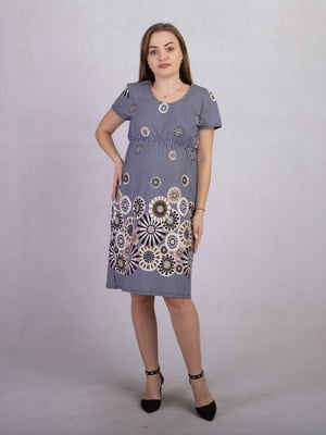 Синя сукня А-силуету з принтом і V-подібним вирізом | 6780671