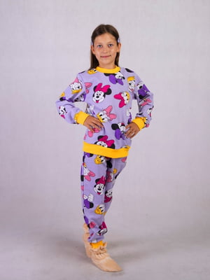 Тепла фіолетова піжама з принтом: світшот та штани | 6780679
