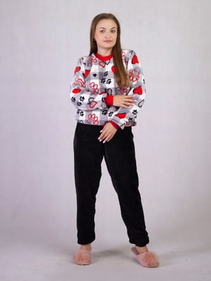 Чорно-червона піжама: джемпер з принтом і штани | 6780685