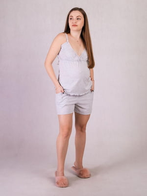 Сіра бавовняна піжама для вагітних: майка і шорти | 6780713