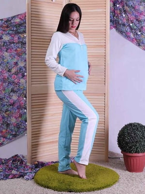 Блакитна бавовняна піжама для вагітних: джемпер і штани | 6780726