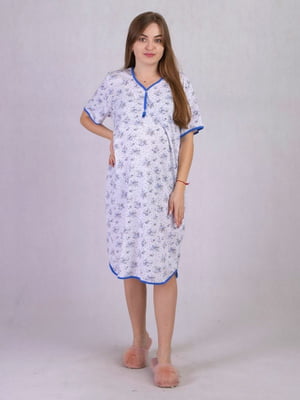 Блакитна бавовняна нічна сорочка з принтом для вагітних | 6780769