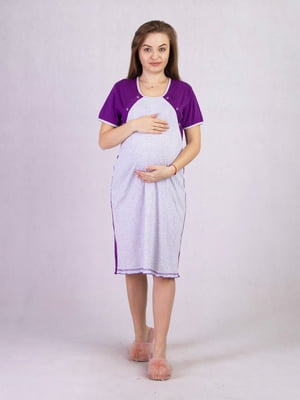 Сіро-фіолетова нічна сорочка для вагітних з рукавом-реглан | 6780772