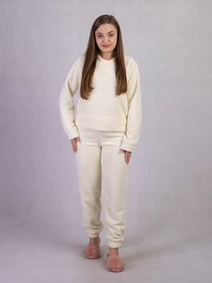 Махрова піжама молочного кольору: джемпер і штани | 6780795