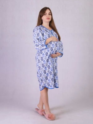 Блакитна тепла нічна сорочка з принтом для вагітних | 6780835