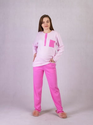 Рожева бавовняна піжама: джемпер з кишенею і штани | 6780840