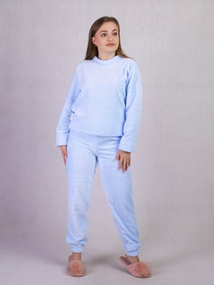 Блакитна махрова піжама: джемпер та штани | 6780852