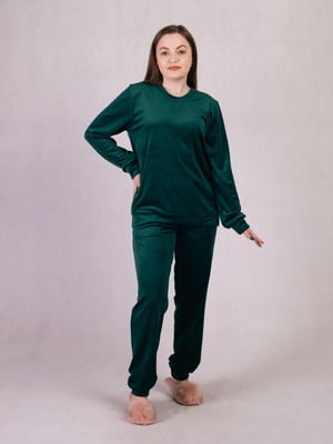 Домашній велюровий зелений костюм: світшот і джогери | 6780864
