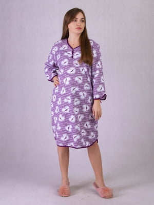 Фіолетова нічна сорочка з принтом для вагітних | 6780867