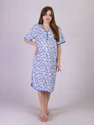 Блакитна нічна сорочка з принтом для вагітних | 6780869