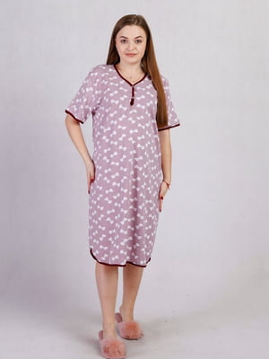 Рожева нічна сорочка з принтом для вагітних | 6780907