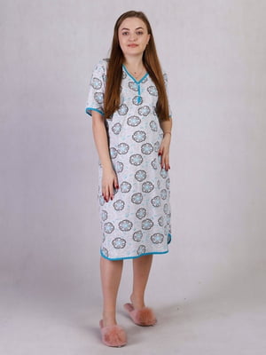 Нічна бавовняна сорочка ментолового кольору з принтом для вагітних | 6780908
