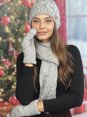 Комплект «Дюран» светло-серый: шапка, шарф и рукавицы | 6774805