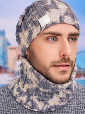 Комплект «Флоріан тай-дай» графітового кольору: шапка та шарф-хомут | 6774893
