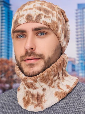 Комплект «Флоріан тай-дай» коричневий: шапка та шарф-хомут | 6774894