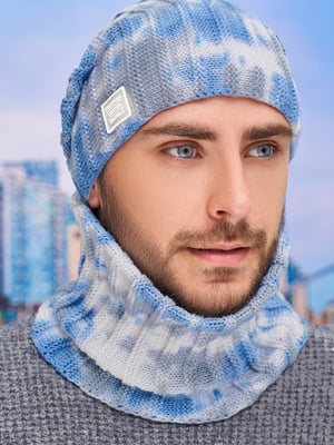 Комплект «Флоріан тай-дай» синьо-сірий: шапка та шарф | 6774901
