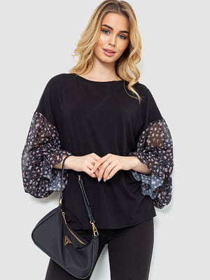 Блуза со свободными полупрозрачными рукавами в цветочный принт | 6781814