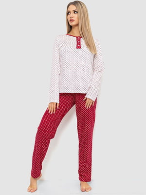 Молочно-бордовая принтованая пижама: лонгслив и брюки | 6781964