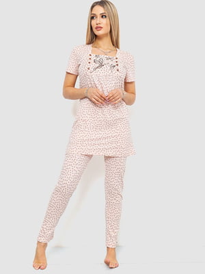 Светло-персиковая принтованая пижама: туникаи и брюки | 6781966