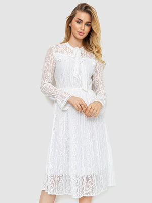 Біла ажурна сукня А-силуету із зав'язкою на горловині | 6782060