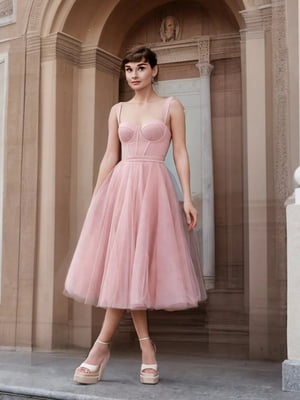Корсетное розовое платье с пышной юбкой | 6782133