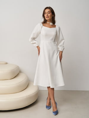 Ошатна біла сукня А-силуету довжини міді | 6782148