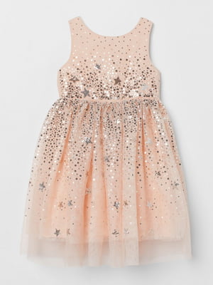 Тюльова сукня в паєтки абрикосового відтінку | 6684701