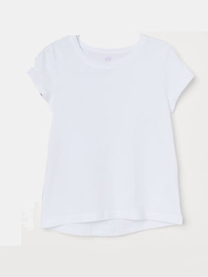 Белая хлопковая футболка с удлиненной спинкой | 6782408