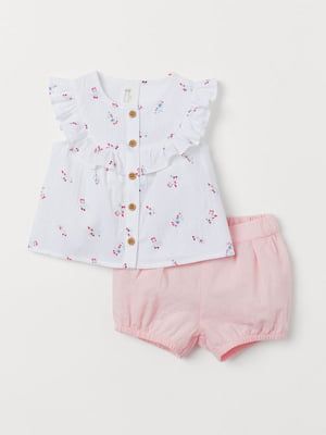 Біло-рожевий комплект: блузка та шорти | 6782542