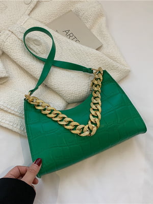 Зелена сумка-багет з широким ланцюжком | 6783279